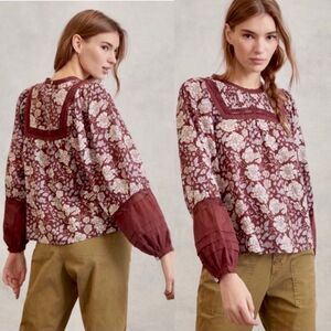 Anthropologie Cleobella Rafia Lace
Blouse Floral Balloon Sleeve Size Medium